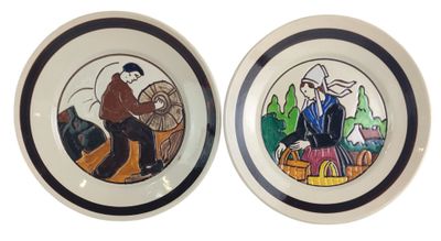 two plates with a picture of a man and a woman on them