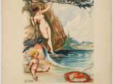 une image représentant un tableau où l'on voit une femme et un enfant sur la plage