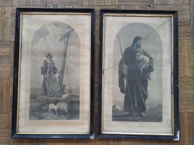 two framed pictures of a man on a skateboard and a woman on a skateboard