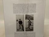 the back cover of a book with two pictures of a man and a woman on a beach