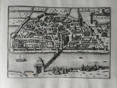 an old drawing of a map of a city in the middle of a river