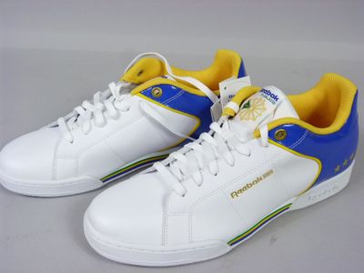 Chaussures adidas Stan Smith pour homme, blanc/bleu/jaune, taille 9,5