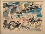 a picture of a painting of a boat in the water