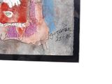 a picture of a painting of a santa clause on a wall