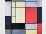 a painting of squares and rectangles in red, yellow, blue, and black