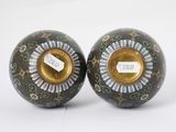 pair of chinese cloissant vases with blue and gold decoration