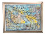 tableau représentant un poisson dans un cadre, sur fond blanc