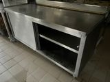 a stainless steel counter in a commercial kitchen