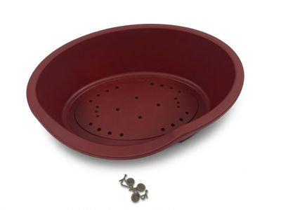 une image représentant une passoire rouge avec des vis et des boulons