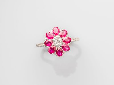 a ruby and diamond cluster ring