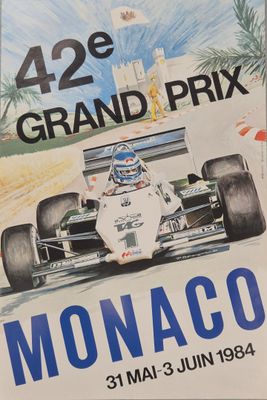 an image of a poster of a racing car on display