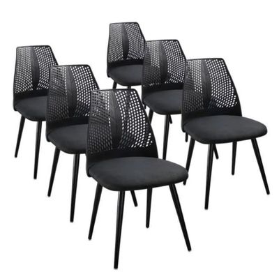 lot de six chaises en maille noire avec des pieds noirs