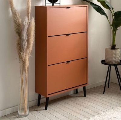 Meuble à chaussures 3 abattants couleur terracotta, dimensio…