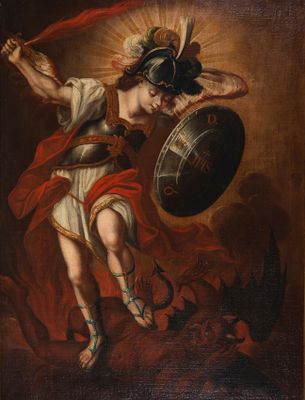 une image représentant un tableau d'un homme en armure tenant un bouclier