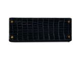 a black alligator skin wallet with gold hardware