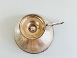 silver plated teapot on white surface with a handle