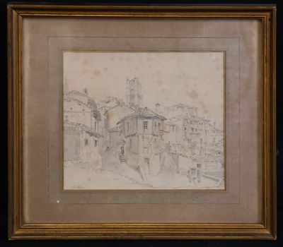 une image représentant le dessin d'un bâtiment doté d'une tour horloge