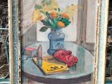 une peinture de fleurs dans un vase sur une table