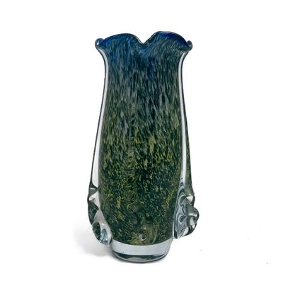 Grand vase en verre à décor moucheté dans les tons verts, so…