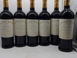 six bouteilles de vin sont alignées sur une table