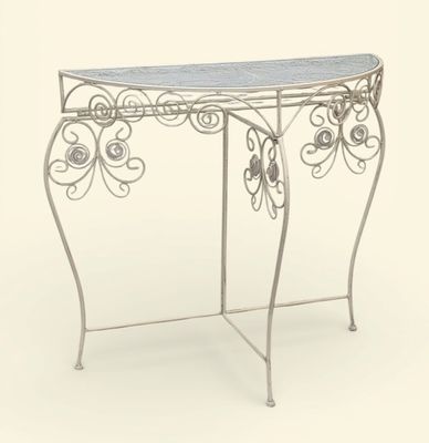 table console en fer forgé avec plateau en marbre bleu
