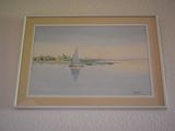 a painting of a sailboat in the water on the wall