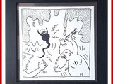 tableau représentant un homme et une femme, dans un cadre noir
