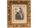 an old picture of a man and a woman sitting in a chair