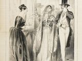 un vieux livre avec l'image d'une femme et de deux hommes
