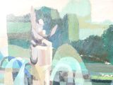 a painting of a man riding a horse in a field
