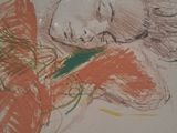 drawing of a woman sleeping on a couch with a flower in her hand
