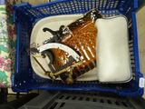 a blue basket with some items inside of it