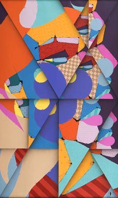 abstract art with colorful shapes and lines on a black background