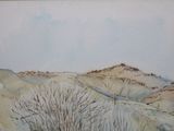 a picture of a painting of a mountain scene