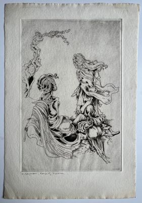 un dessin en noir et blanc d'une femme assise sur une chaise