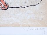 a drawing of a hand holding a piece of paper with writing on it