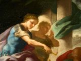 a painting of a woman holding a child in her lap