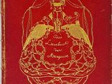 un vieux livre rouge avec un motif doré sur la couverture