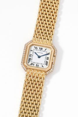 cartier a lady ' s 18ct gold and diamond set bracelet watch
