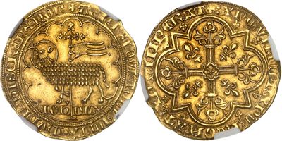 a close up of two gold coins on a white surface