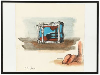 dessin représentant une peinture représentant une image d'un chat dans une boîte