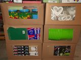 a carton full of boxes with various items on it