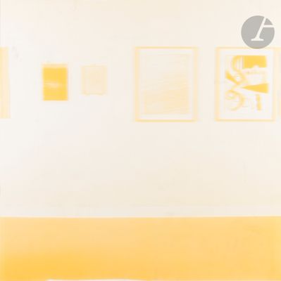 a man sitting on a couch in front of a painting