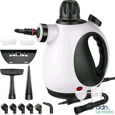 une image représentant un fer à repasser à vapeur avec ses accessoires