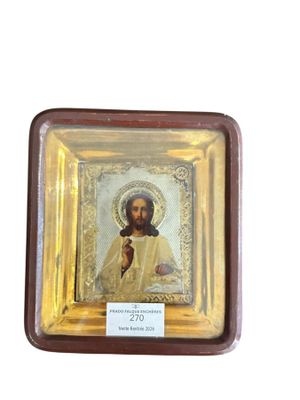 an image of a picture of jesus in a gold frame on a white background