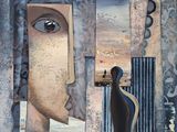 une image représentant un tableau montrant le visage d'une femme dans une embrasure de porte