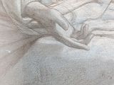 drawing of a person laying in bed with a pillow and a pillow case