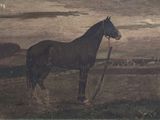 a painting of a horse standing in a field