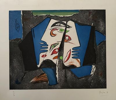 a picture of a painting of a man with a umbrella