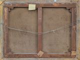 an old picture of a wooden frame with a piece of paper attached to it
